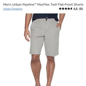 Men’s Urban Pipeline Max Flex Twill Flat Front Shorts Gray, Waist 34, Inseam 11